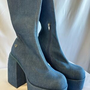Naked Wolfe Blue Denim Platform Boots